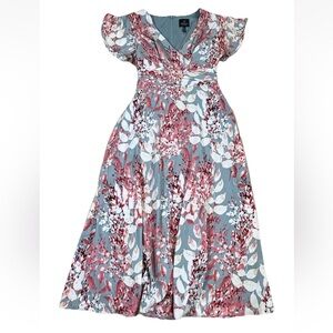 Adrianna Papel‎ Floral Maxi Dress Flutter Sleeve And Ties In Back V Neck 8